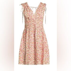 Time and Tru Women's V Neck Smocked Midi Dress, Size L wildflower print.